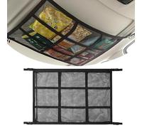 Pasdrucn Multifonctionnel Filet Rangement Double Couche en Maille, Rangement Voiture, 80x58cm Filet Voiture, Ciel De Toit Voiture, Filet De Rangement Camping Car, Filet De Rangement pour Toit (Noir)