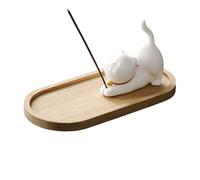 Pasdrucn Porte encens Baton, Porte-encens en céramique avec Base en Bambou, Support Encensoir, Brûleur encens en céramique, Brule encens (Blanc,B)