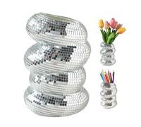 Pasdrucn Pot de fleurs en verre argenté - Petit pot à facettes - Boule disco décorative - Décoration de dopamine - Miroir - Boule disco - Vas Edisco