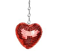 Pasdrucn Sphère Disco à Coeur Brillant avec Chaîne en Métal De 40 Cm, Boule à Facettes en Forme De Cœur, Boule Disco en Forme De Coeur Argenté/Rose Rouge/Or Rose (Rouge,15cm)