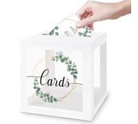 Pasdrucn Urne Mariage Carton Blanc Urne Pour Enveloppe Et Cartes,Urne Anniversaire,Urne Bapteme Blanc+10pcs Cartes,Boîte à Cartes De Bapteme BoiteMariage Décoration PourBaptême Fête D’anniversaire (A)
