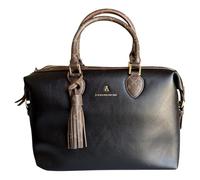 PashBAG Atelier Du Sac sac à main et épaule en simili cuir noir et tête de mûre. Fermeture à glissière à double curseur, bandoulière fournie. Dimensions 30 x 20 cm.