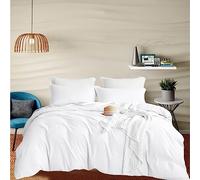 Pashmina Parure de lit en coton égyptien 800 fils - Draps en coton, 4 pièces avec housse de couette et drap-housse de 30 cm de profondeur - Collection hôtel (Super King size, blanc)