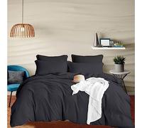 Pashmina Parure de lit en coton égyptien 800 fils - Parure de lit 4 pièces avec housse de couette + drap-housse 30 cm de profondeur - Collection hôtel (Super King size, gris foncé)