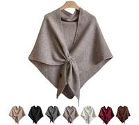 Pashmina Shawl Wraps for Women, Women's Solid Color Knitted Wool Shawl for All Seasons, Wool Cashmere Sweater Scarf (Khaki)