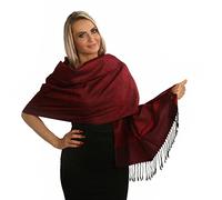 PashminaShine-Écharpe douce comme du cachemire et légère comme de la soie-Avec motif Paisley-Écharpe pour femme-200 x 70 cm (Rouge et Noir)