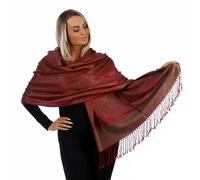 PashminaShine-Écharpe douce comme du cachemire et légère comme de la soie-Avec motif Paisley-Écharpe pour femme-200 x 70 cm (Rouge et gris)