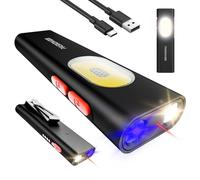 PASIION Lampe de poche rechargeable UV-EDC 1400 lumens, design plat, lumière rouge, éclairage latéral multicolore, base magnétique, USB-C et double interrupteur pour examen, travail et urgence