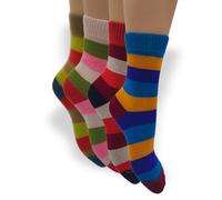PASINI FASHION 4 paires - Chaussettes courtes à rayures angora pour femme - Collection LADY BUNNY - moelleuses, chaudes et confortables, Rayures colorées, 35-38