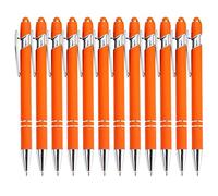PASISIBICK Lot de 12 stylos à bille orange avec pointe stylet à encre noire 2 en 1 - Pointe moyenne de 1,0 mm - Stylos orange caoutchoutés pour tablette à écran tactile (12 pièces orange)