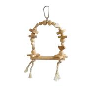 Pasisuu Balançoire pour perroquet, perchoir en bois naturel avec blocs de perles à mâcher pour activité de cage, escalade, accessoires à suspendre, tailles S et L pour perruche kaki S