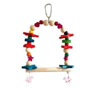 Pasisuu Balançoire pour perroquet, perchoir en bois naturel avec blocs de perles à mâcher pour activité de cage, escalade, accessoires à suspendre, tailles S et L pour perruche multicolore L