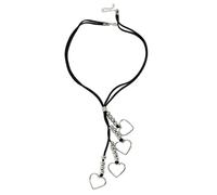 Pasisuu Collier avec pendentif en forme de cœur, cordon noir réglable | Pendentif en forme de cœur en alliage avec cordon de serrage réglable, parfait pour un style urbain hip-hop