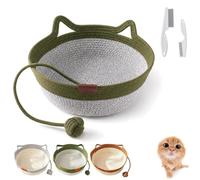 Pasisuu Panier pour chat en corde de coton tissé à la main avec poignées | Panier d'instinct rond lavable avec boule nouée à suspendre, nichoir d'intérieur bohème pour les amoureux des chats, vert