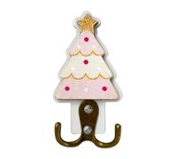Pasisuu Pink Christmas Tree Key Holder Wall Mounted Wooden Organizer | Durable wooden Christmas tree hook designed for entryways, practical home decor accessory A