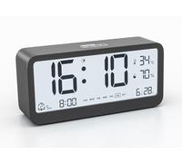 PASIVOLE Réveil Numérique Alimenté par Piles avec Date | Température Intérieure | Humidité | Affichage LCD | Alarmes Doubles | Répétition et Rétroéclairage Petite Horloge de Bureau (Noir)