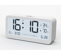 PASIVOLE Réveil Numérique Alimenté par Piles avec Date | Température Intérieure | Humidité | Affichage LCD | Alarmes Doubles | Répétition et Rétroéclairage Petite Horloge de Bureau (Blanc)