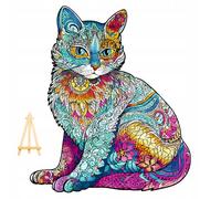 PASJO Puzzle adulte avec motif chat en bois 279 pièces 36,5 x 31,4 cm Boîte en bois Mini chevalet en forme d'animal Pièces de puzzle