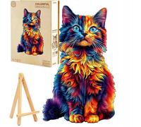 PASJO Puzzle créatif en bois chat coloré 195 pièces Mini chevalet puzzle pour adultes Favorise la créativité et la relaxation des amoureux des chats