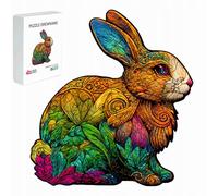 PASJO - Puzzle en bois adulte avec motif lapin 102 pièces 28 x 20 cm - Idée cadeau pour enfants - Puzzle en bois lapin - Puzzle en bois unique en forme d'animal - Jigsaw créatif en bois pour adultes
