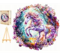 PASJO - Puzzle en bois adulte avec motif licorne 332 pièces 35 x 32,3 cm - Idée cadeau pour enfants - Puzzle en bois licornes - Puzzle en bois unique en forme d'animal - Jigsaw créatif en bois pour