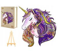 PASJO - Puzzle en bois adulte avec motif licorne 332 pièces 35 x 32,3 cm - Idée cadeau pour enfants - Puzzle en bois licornes - Puzzle en bois unique en forme d'animal - Jigsaw créatif en bois pour