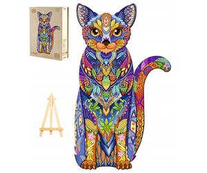 PASJO Puzzle en bois en forme de chat pour adultes 239 pièces 40x23,2 cm Mini-Staffeklei Boîte supplémentaire de belles couleurs