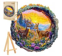 PASJO Puzzle en bois pour adultes 3D Cerf sur une clairière Boîte en bois 300 pièces et mini chevalet en forme d'animal Mère et bébé Cerf Puzzle en bois