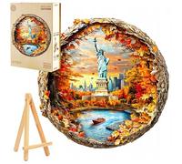 PASJO Puzzle en bois pour adultes 3D Puzzle automne à New York 300 pièces Boîte en bois et mini chevalet en bois Puzzle Statue de la Liberté de New York
