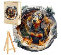 PASJO Puzzle en bois pour adultes 3D Puzzle Teckel 300 pièces Boîte en bois Mini chevalet en bois Puzzle effet 3D Chien