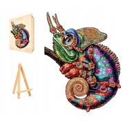 PASJO - Puzzle en bois pour adultes avec motif de caméléon 247 pièces 42x30 cm - Idée cadeau pour enfants - Puzzle en bois caméléon - Puzzle en bois unique en forme d'animal pour adultes - Mosaïque