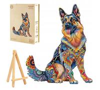 PASJO Puzzle en bois pour adultes Berger allemand 225 pièces Boîte en bois Mini chevalet en bois Puzzle