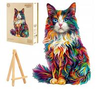 PASJO Puzzle en bois pour adultes Chat coloré 200 pièces Boîte en bois Mini chevalet en bois Puzzle