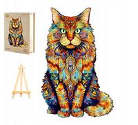 PASJO Puzzle en bois pour adultes Chat Maine Coon 270 pièces 42x27,8 cm Couleurs vives Mini-chevalet Boîte en bois Pièces en forme d'animal
