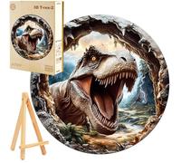 PASJO Puzzle en bois pour adultes Puzzle 3D T-Rex Dinosaure 300 pièces Boîte en bois Mini chevalet en bois Puzzle créatif Effet de profondeur