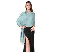 PASKMLNA Écharpe châle en jacquard cachemire pashmina, bleu ciel, Large