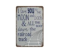 Paskond Plaque en étain « I Love You to The Moon and Back and All The Way Down The Railroad Track » - 30,5 x 40,6 cm - Plaque décorative vintage métallique pour la maison, cadeau de café