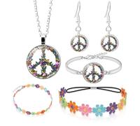 PASLFC Lot de 5 costumes hippie pour femme - Accessoires de puissance hippie des années 70 - Chaîne et boucles d'oreilles - Vêtements des années 60 et 70 - Pour Halloween, carnaval, B