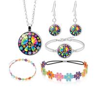 PASLFC Lot de 5 costumes hippie pour femme - Accessoires de puissance hippie des années 70 - Chaîne et boucles d'oreilles - Vêtements des années 60 et 70 - Pour Halloween, carnaval, A