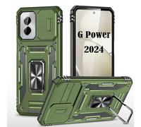 PASNEW Coque pour Moto G Power 2024, housse coulissante pour appareil photo et béquille pour Moto G Power 5G, coque de téléphone militaire intégrale résistante aux chocs, vert olive