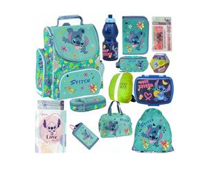 PASO - Cartable pour garçons et filles - Lot de 14 - Sac à dos scolaire pour enfants avec trousse - Sac à chaussures gourde et boîte à déjeuner - Motif Stitch - 1-3 classe, multicolore, XL