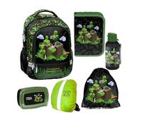 PASO - Cartable pour garçons et filles - Lot de 6 - Sac à dos d'école pour enfants avec trousse - Sac à chaussures gourde et boîte à déjeuner - Motif Game - 1-3 classe, multicolore, L