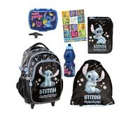 PASO - Cartable pour garçons et filles - Lot de 6 sacs à dos scolaires à roulettes pour enfants avec trousse - Sac à chaussures - Boîte à déjeuner - Gourde - Motif Lilo et Stitch - 1-3 classe