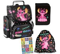 PASO - Cartable pour garçons et filles - Sac à dos d'école pour enfants avec trousse - Sac à chaussures et carnet de devoirs - Motif Lilo et Stitch, Lot de 4, 1-3 Klasse, Cartable