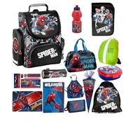 PASO - Cartables pour garçons et filles - Lot de 14 - Sac à dos d'écolier pour enfants avec trousse - Sac à chaussures, boîte à déjeuner et gourde - Motif Spiderman - 1-3 classe, multicolore, L