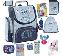 PASO - Lot de 12 cartables pour garçons et filles - Sac à dos d'école pour enfants avec trousse à crayons - Sac à chaussures, gourde et boîte à déjeuner - Motif Stitch - Classe 1 à 3