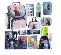 PASO - Lot de 15 cartables pour garçons et filles - Sac à dos scolaire pour enfants avec trousse - Sac à chaussures avec gourde et boîte à déjeuner - Motif Reine des Neiges - 1 à 3 classes