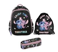 PASO - Lot de 3 cartables pour garçons et filles - Sac à dos scolaire pour enfants avec trousse - Sac à chaussures - Motif Stitch - 1-3 classe, multicolore, L