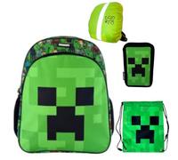 PASO - Lot de 4 cartables pour filles - Sac à dos d'école pour enfants avec trousse à crayons - Sac à chaussures et housse de pluie - Motif Pixel Game