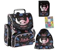 PASO - Lot de 4 cartables pour garçons et filles - Sac à dos d'école pour enfants avec trousse à crayons - Sac à chaussures et carnet de devoirs - Motif Stitch - Classe 1 à 3